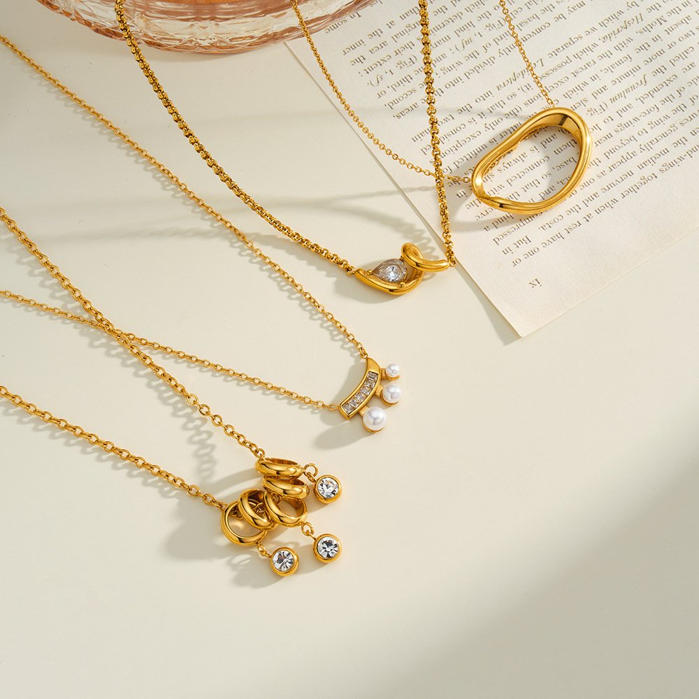 Stainless Steel Pearl CZ Minimalist Jewelry Necklace Wholesale product image