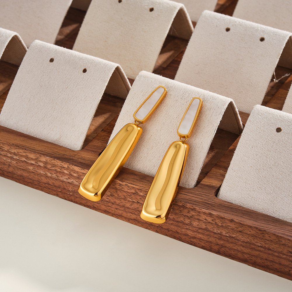 Stainless Steel White Shell Geometric Minimalist Earrings Wholesale product image