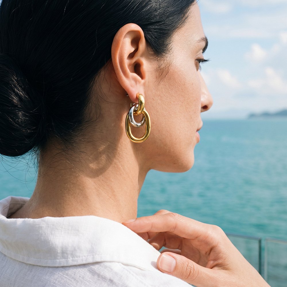 Stainless Steel Geometric Irregular Minimalist Hollow Earrings Wholesale product image