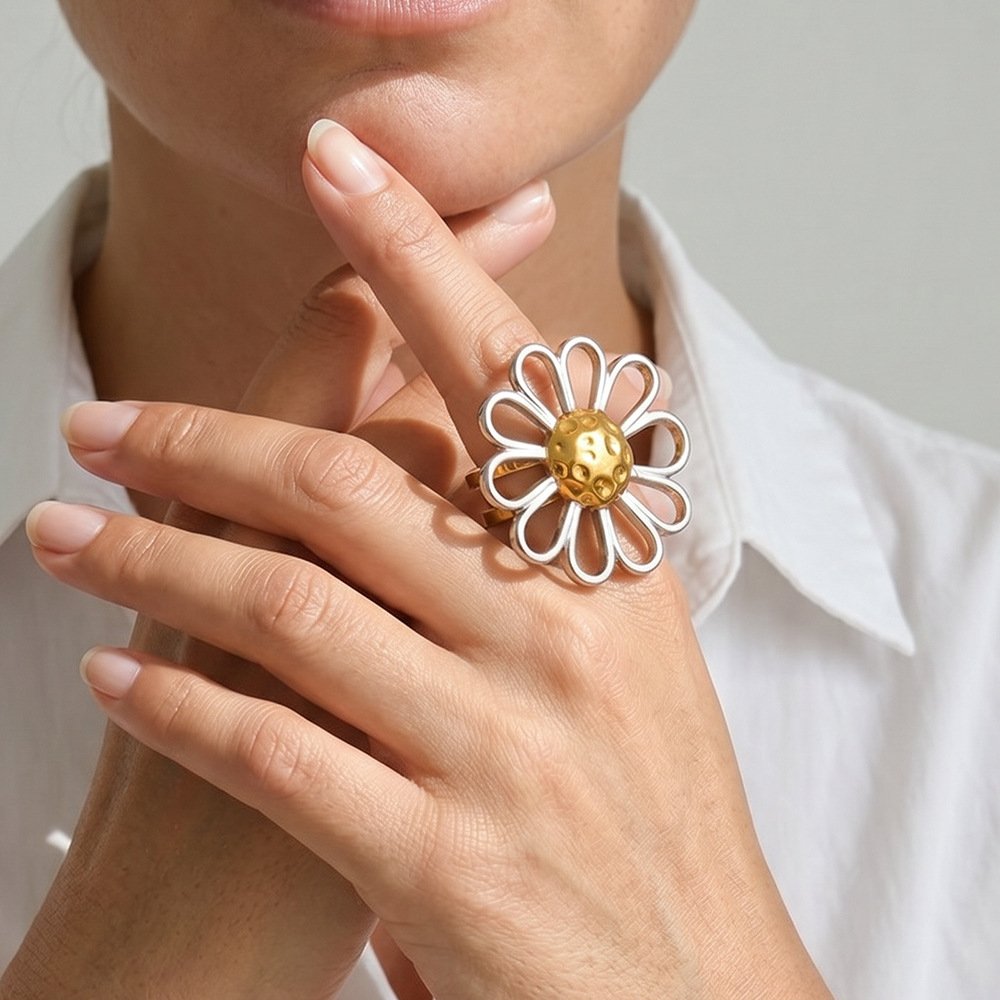 Stainless Steel Flower Minimalist Hollow Ring Wholesale product image