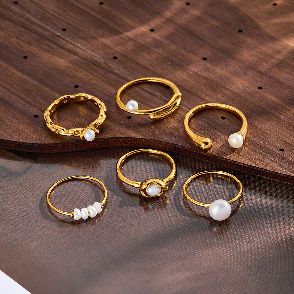Stainless Steel Pearl Geometric Minimalist Ring Style DM5030026 Wholesale product image