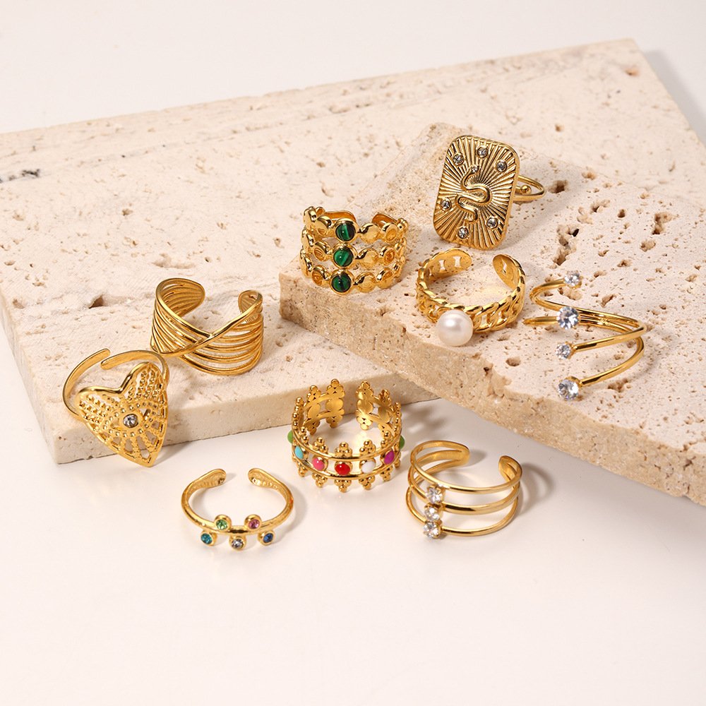 Stainless Steel CZ Vintage Enamel Open Ring Wholesale product image
