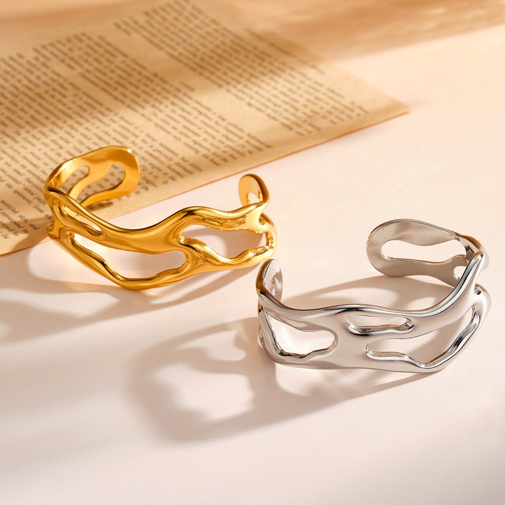 Stainless Steel Geometric Irregular Hollow Bangle Wholesale product image