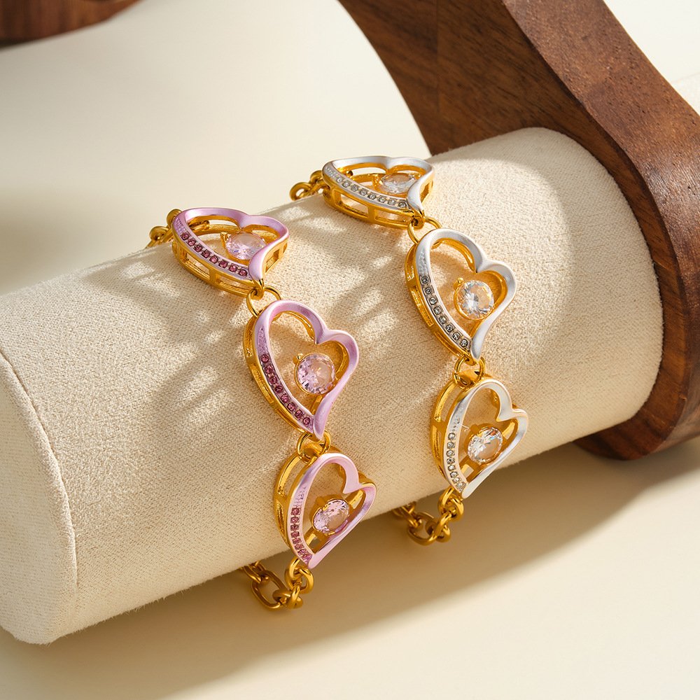 Stainless Steel CZ Heart Minimalist Enamel Bracelet Wholesale product image