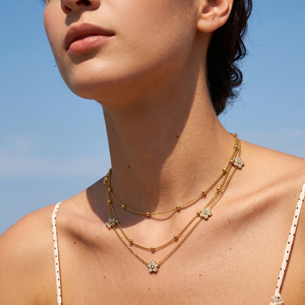 Stainless Steel CZ Flower Minimalist Necklace Wholesale product image