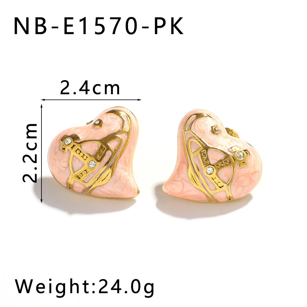 Stainless Steel Heart Enamel Earrings Wholesale product image