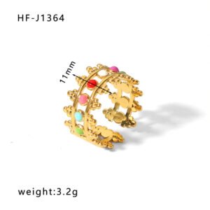 Stainless Steel CZ Vintage Enamel Open Ring Wholesale product image