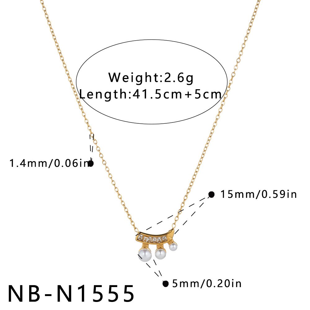 Stainless Steel Pearl CZ Minimalist Jewelry Necklace Wholesale product image