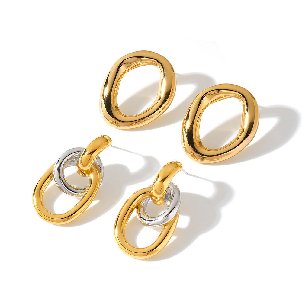 Stainless Steel Geometric Irregular Minimalist Hollow Earrings Wholesale product image