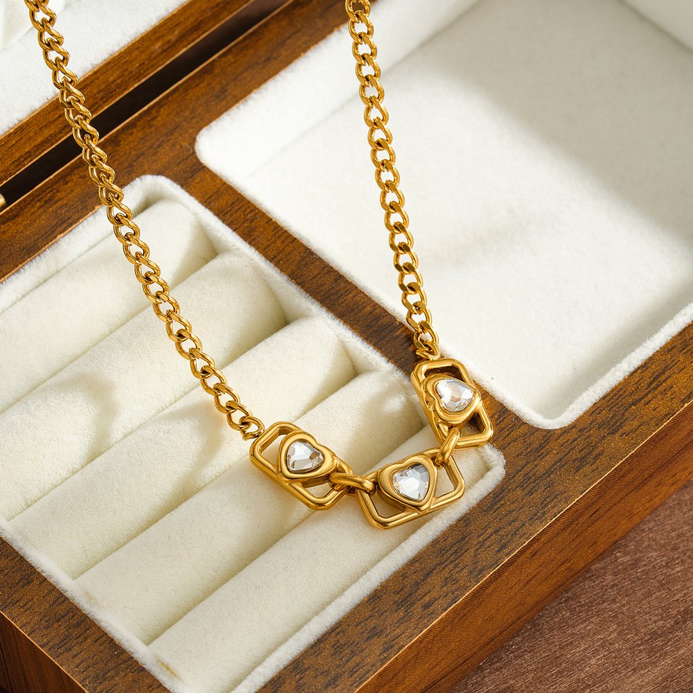 Stainless Steel CZ Heart Geometric Minimalist Necklace Wholesale product image