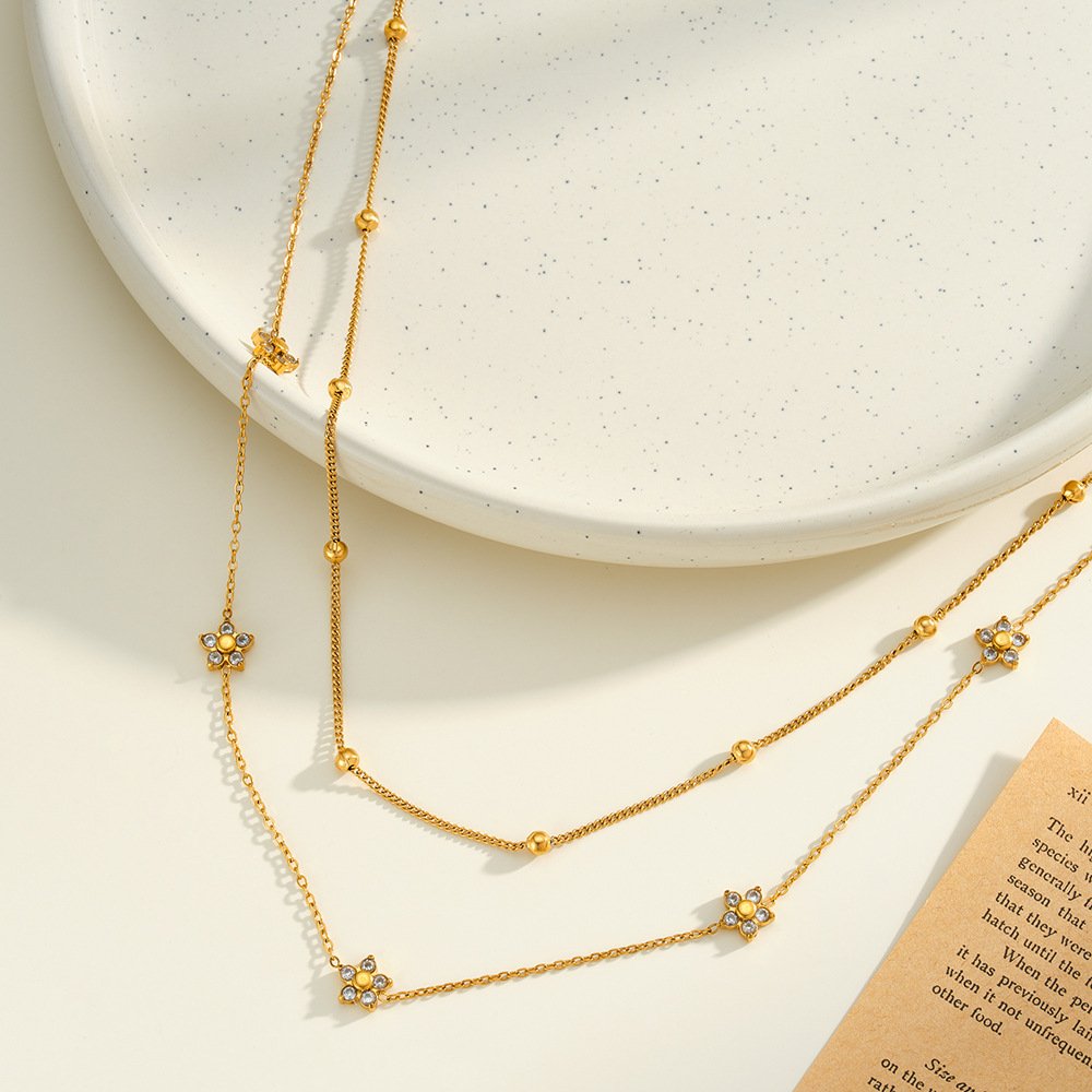 Stainless Steel CZ Flower Minimalist Necklace Wholesale product image