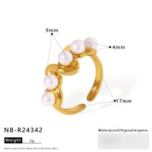 Stainless Steel Pearl White Shell Flower Geometric Ring Wholesale product image
