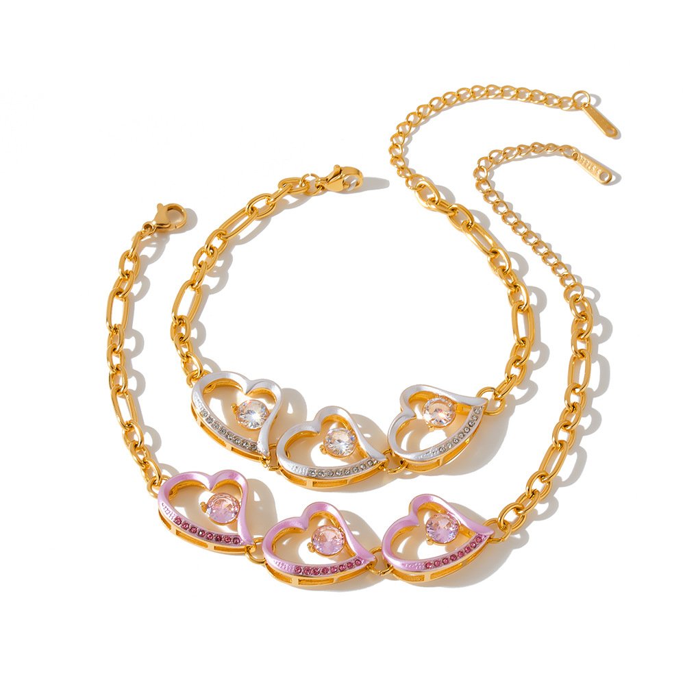 Stainless Steel CZ Heart Minimalist Enamel Bracelet Wholesale product image