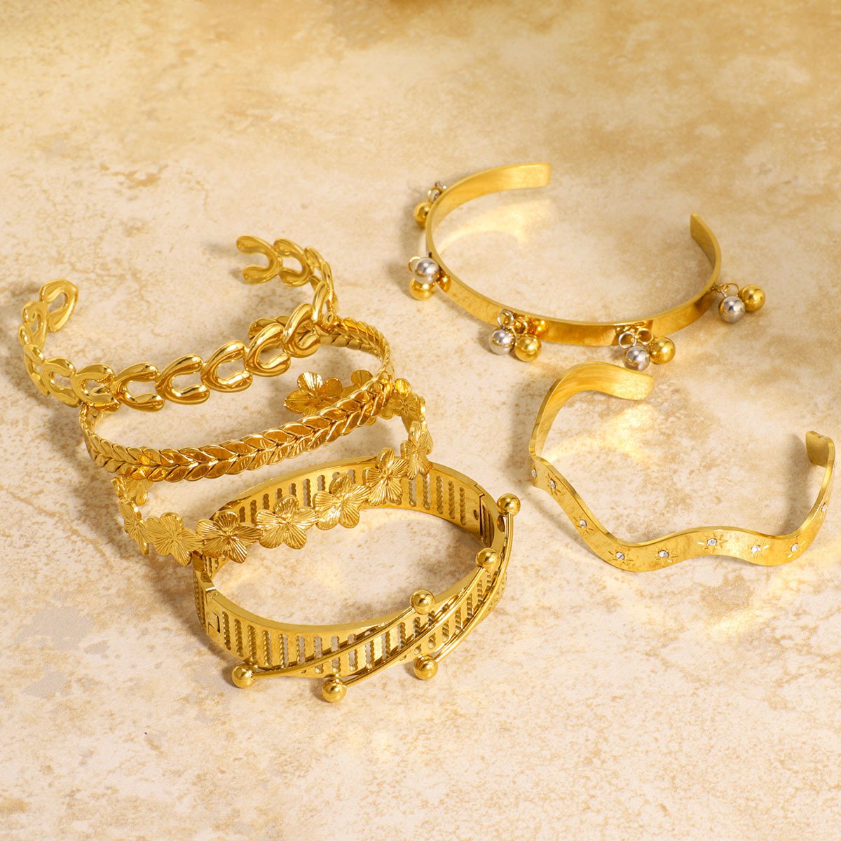 Stainless Steel Flower Geometric Vintage Minimalist Bangle Wholesale product image
