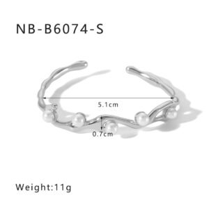 Stainless Steel Pearl Irregular Vintage Minimalist Bangle Wholesale product image