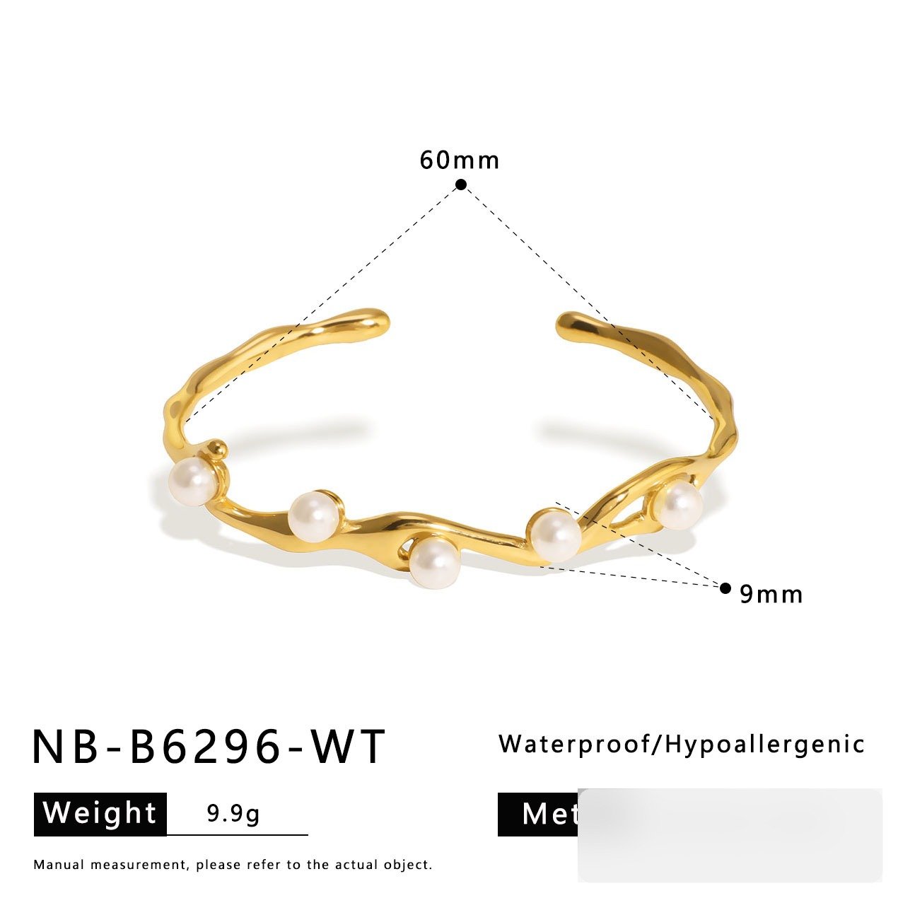 Stainless Steel Pearl Vintage Open Bangle Wholesale product image