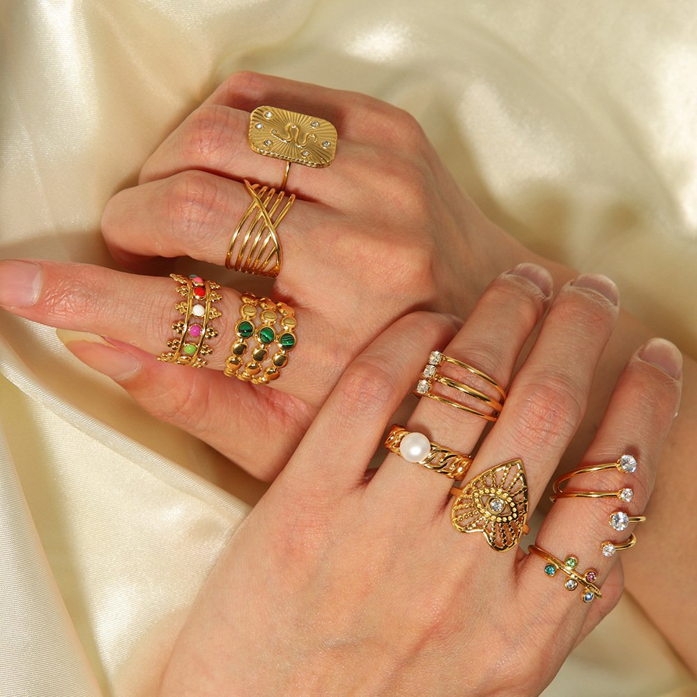 Stainless Steel CZ Vintage Enamel Open Ring Wholesale product image