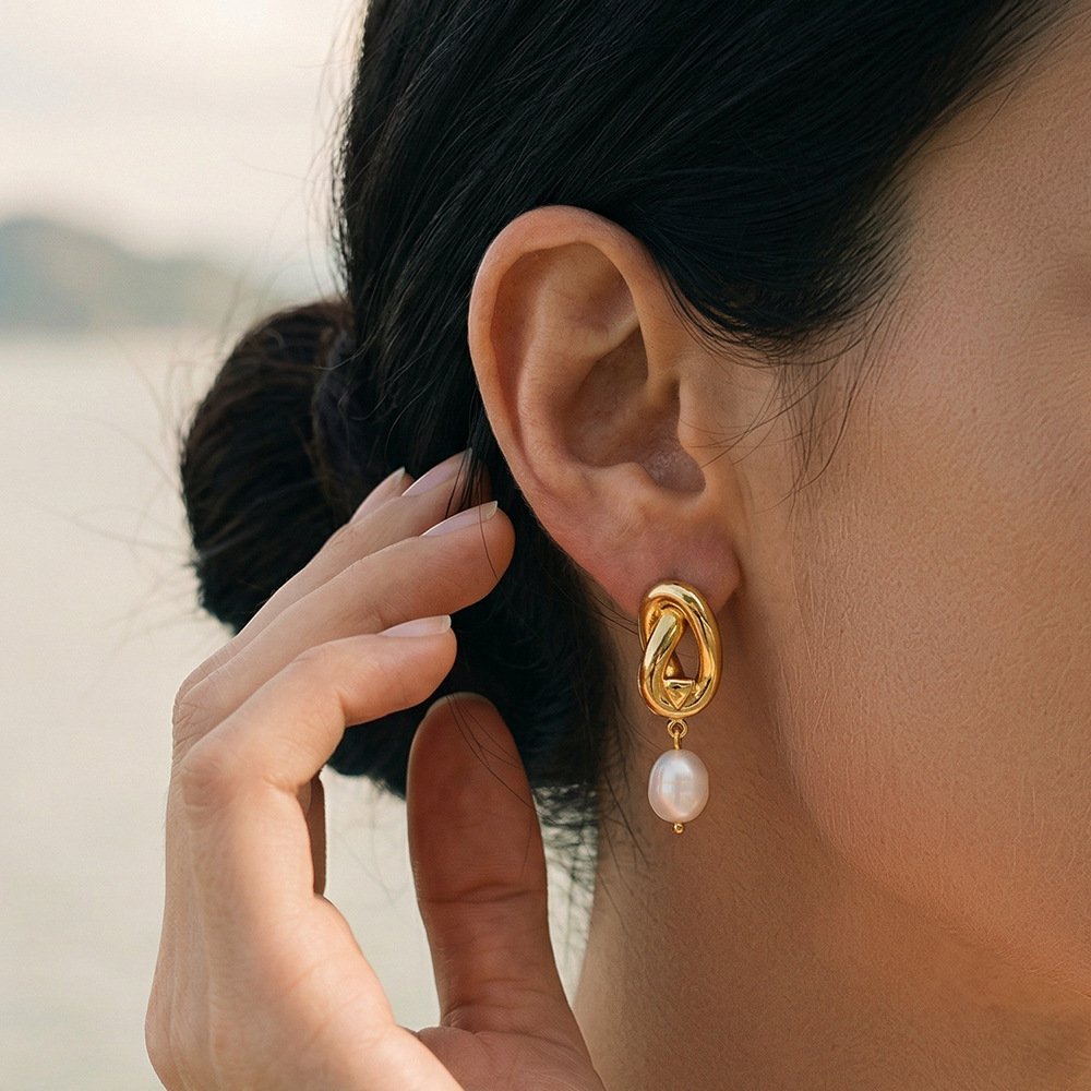 Stainless Steel Pearl Geometric Earrings Wholesale product image