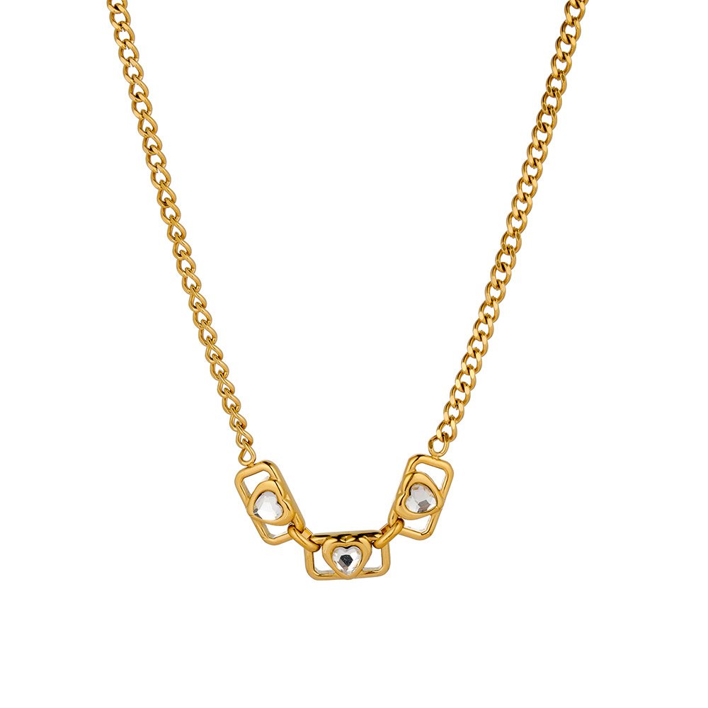 Stainless Steel CZ Heart Geometric Minimalist Necklace Wholesale product image