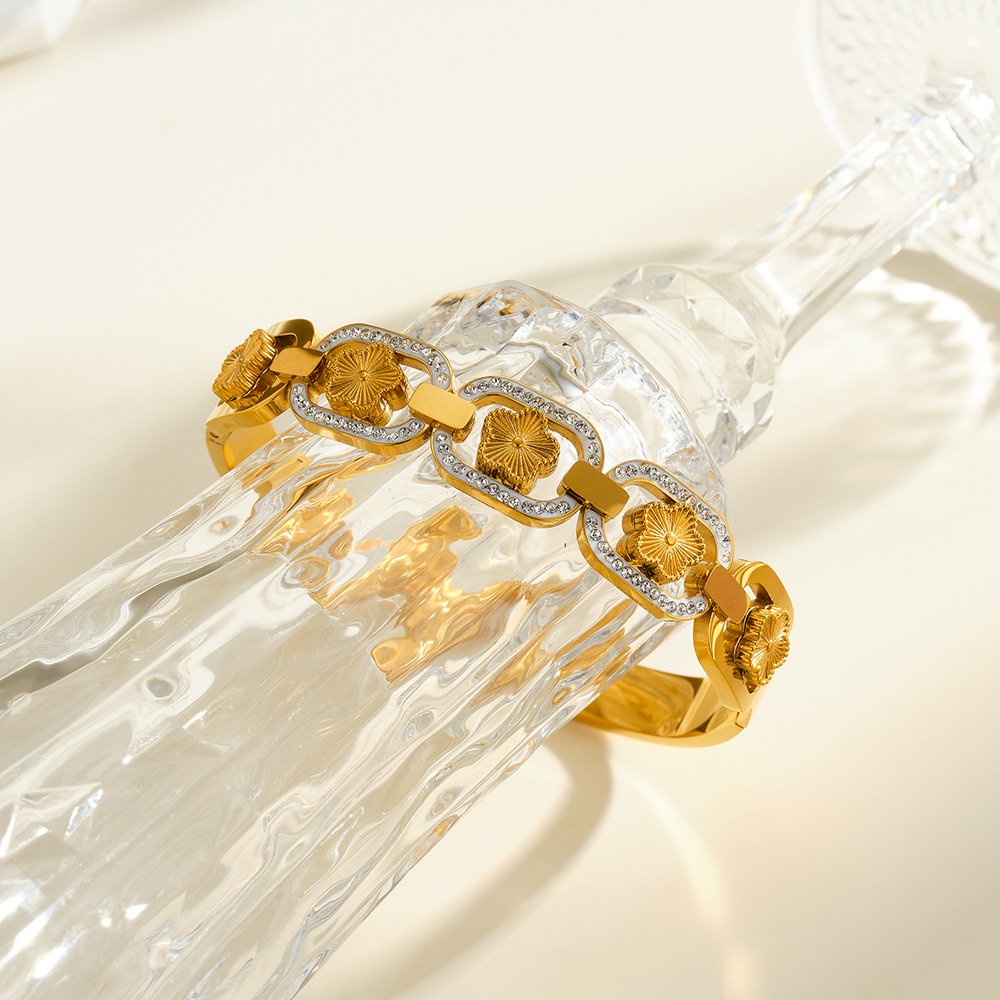 Stainless Steel CZ Flower Minimalist Bangle Wholesale product image