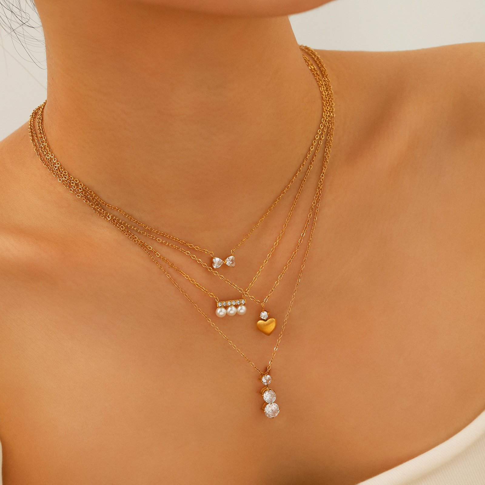 CZ Heart Geometric Minimalist Jewelry Necklace Wholesale product image