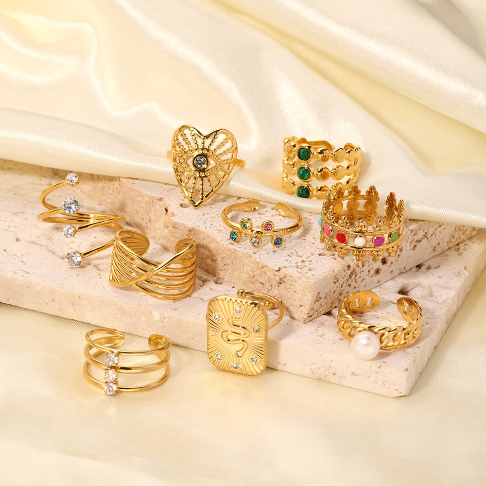Stainless Steel CZ Vintage Enamel Open Ring Wholesale product image