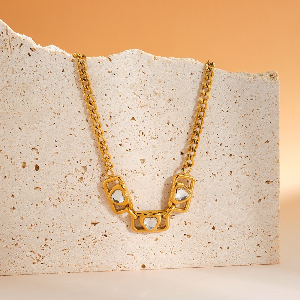 Stainless Steel CZ Heart Geometric Minimalist Necklace Wholesale product image