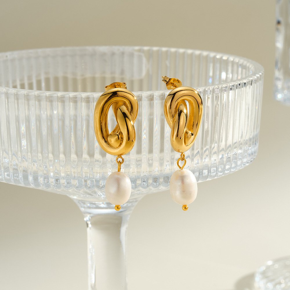 Stainless Steel Pearl Geometric Earrings Wholesale product image