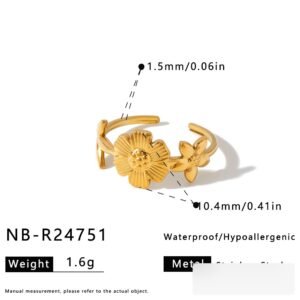 Stainless Steel Flower Vintage Minimalist Ring Wholesale product image