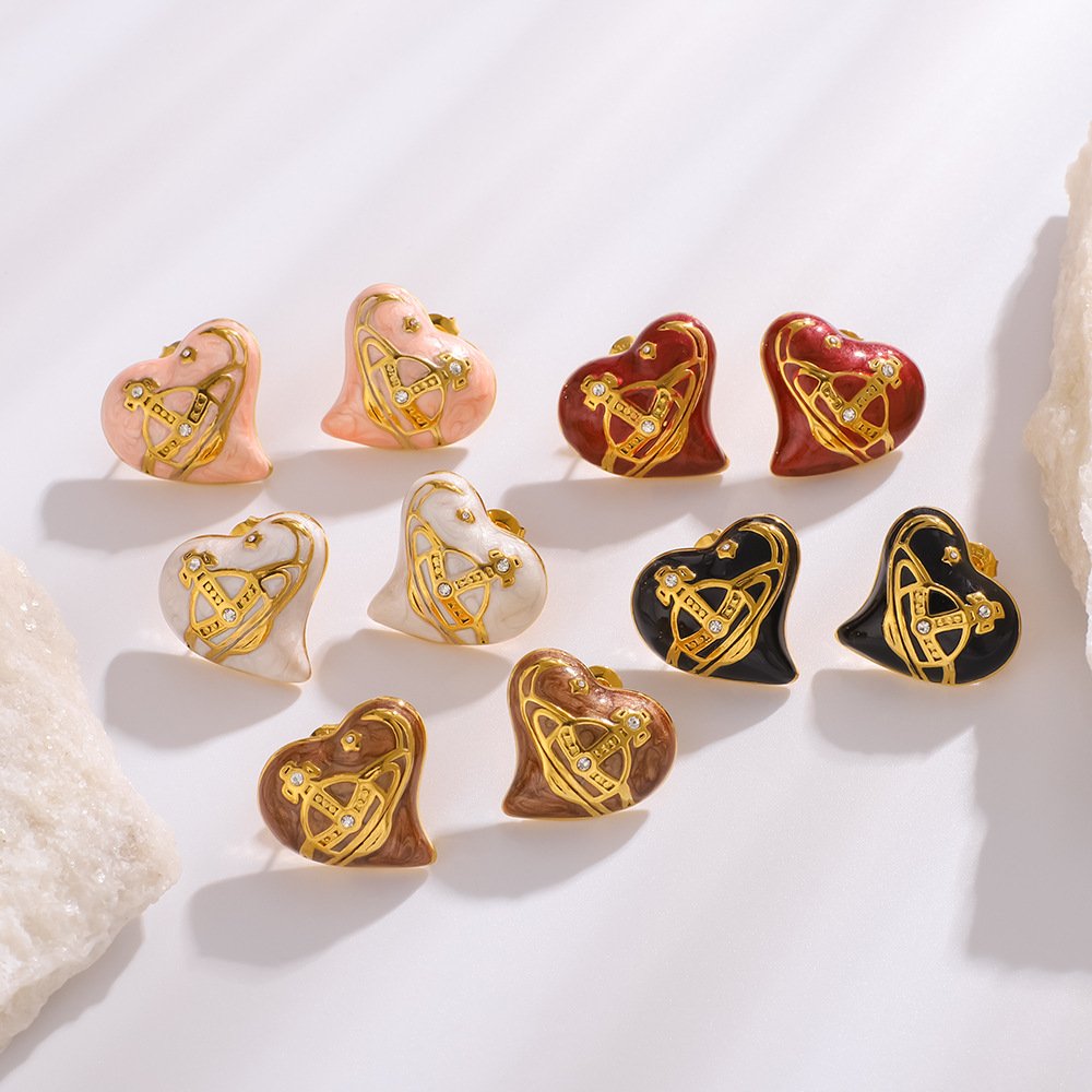 Stainless Steel Heart Enamel Earrings Wholesale product image
