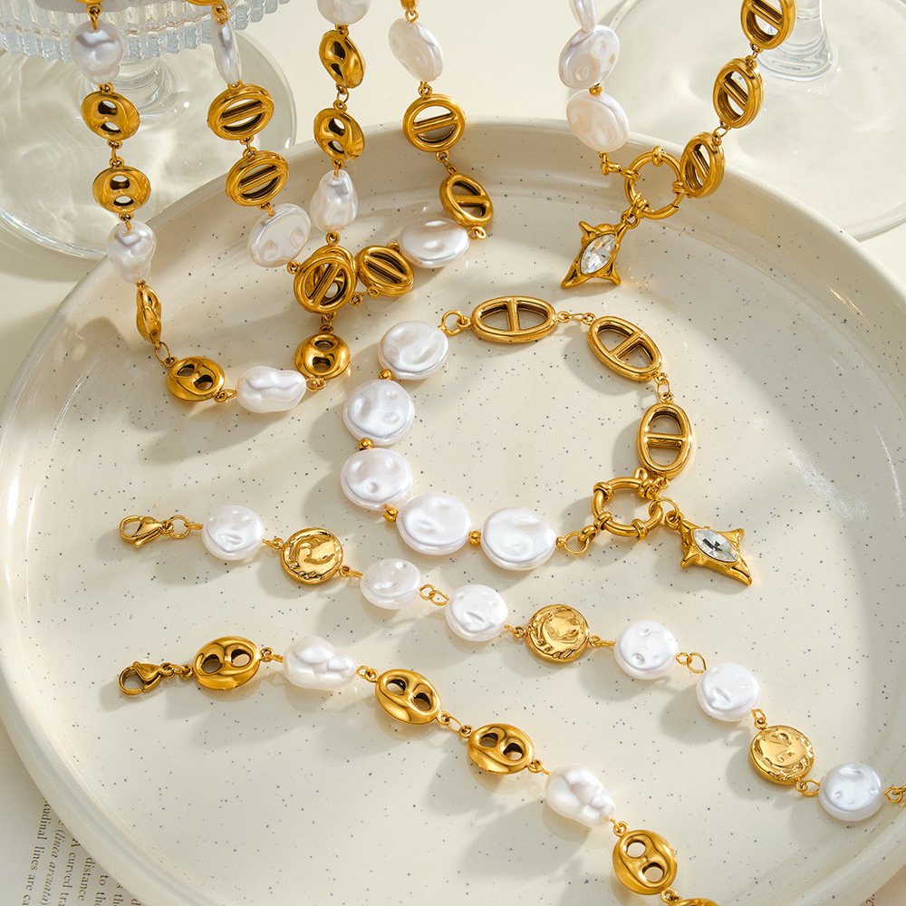 Stainless Steel Pearl CZ Minimalist Jewelry Bracelet Wholesale product image