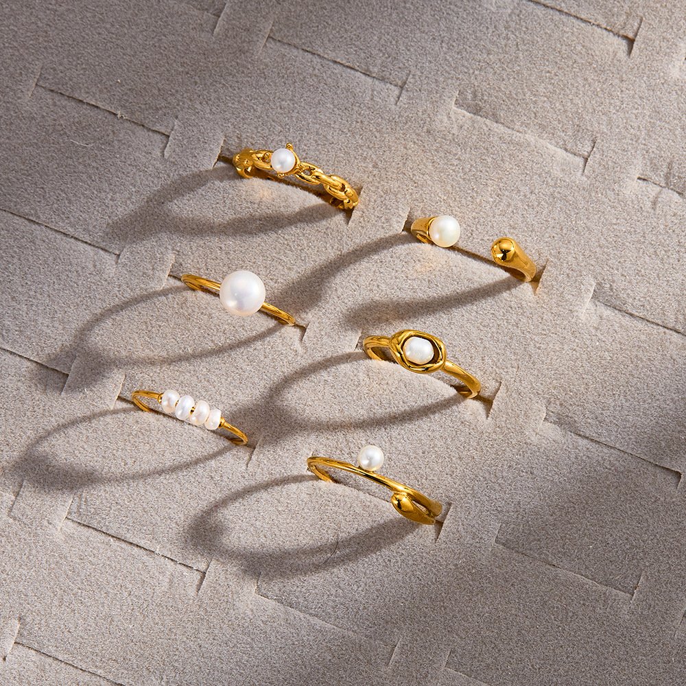 Stainless Steel Pearl Geometric Minimalist Ring Style DM5030026 Wholesale product image