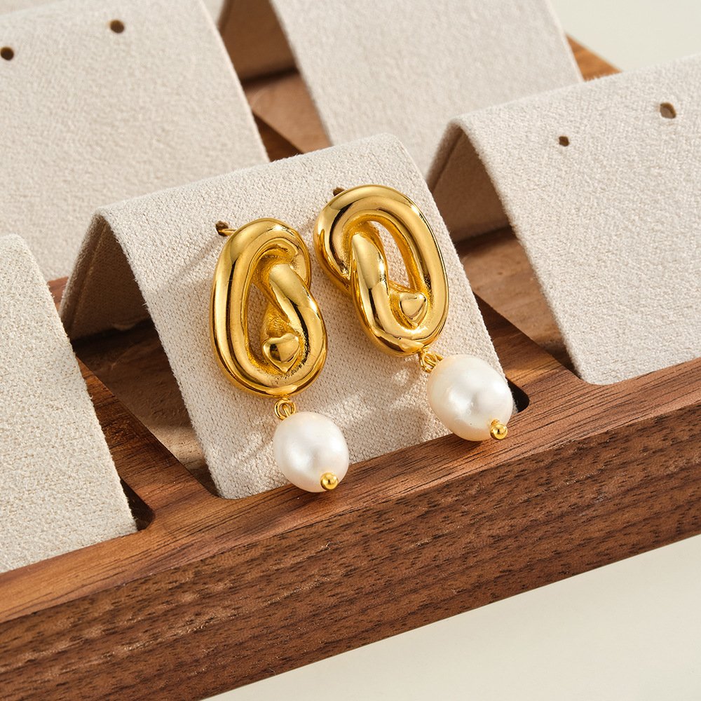 Stainless Steel Pearl Geometric Earrings Wholesale product image