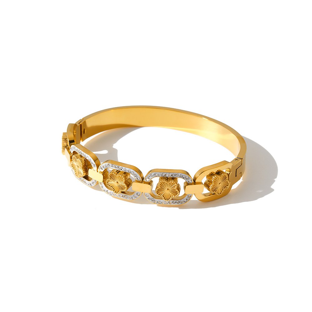 Stainless Steel CZ Flower Minimalist Bangle Wholesale product image