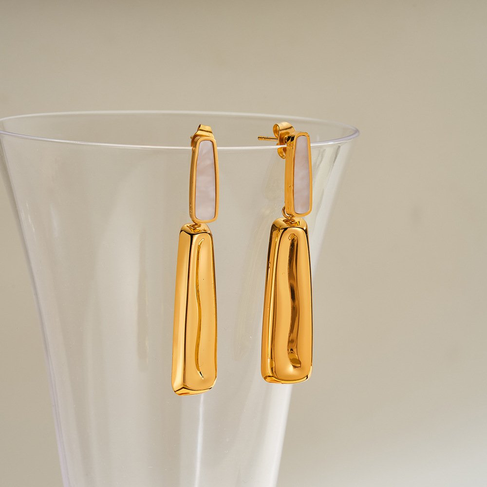 Stainless Steel White Shell Geometric Minimalist Earrings Wholesale product image