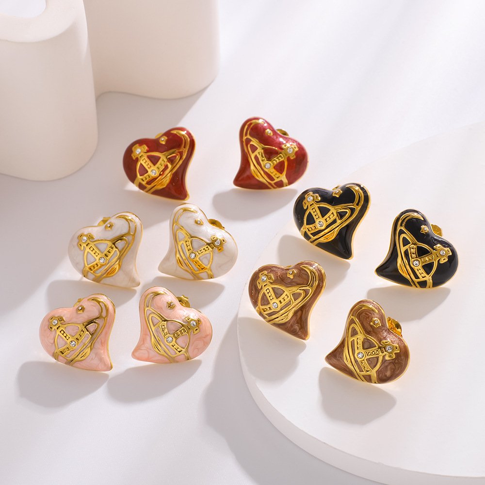 Stainless Steel Heart Enamel Earrings Wholesale product image