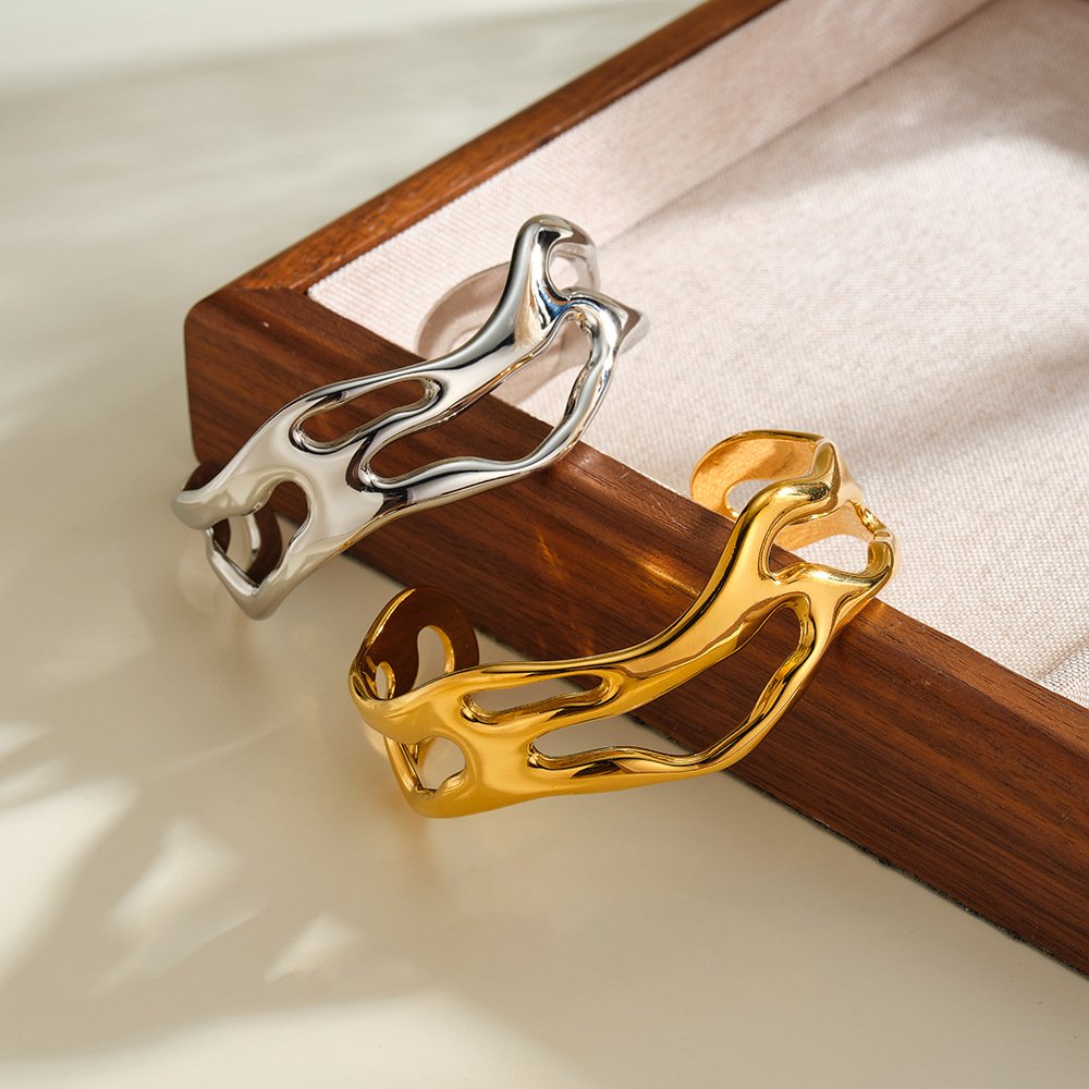 Stainless Steel Geometric Irregular Hollow Bangle Wholesale product image