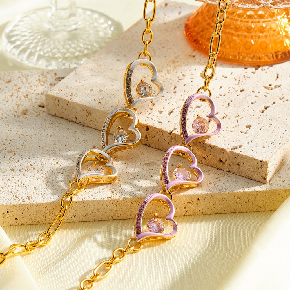 Stainless Steel CZ Heart Minimalist Enamel Bracelet Wholesale product image