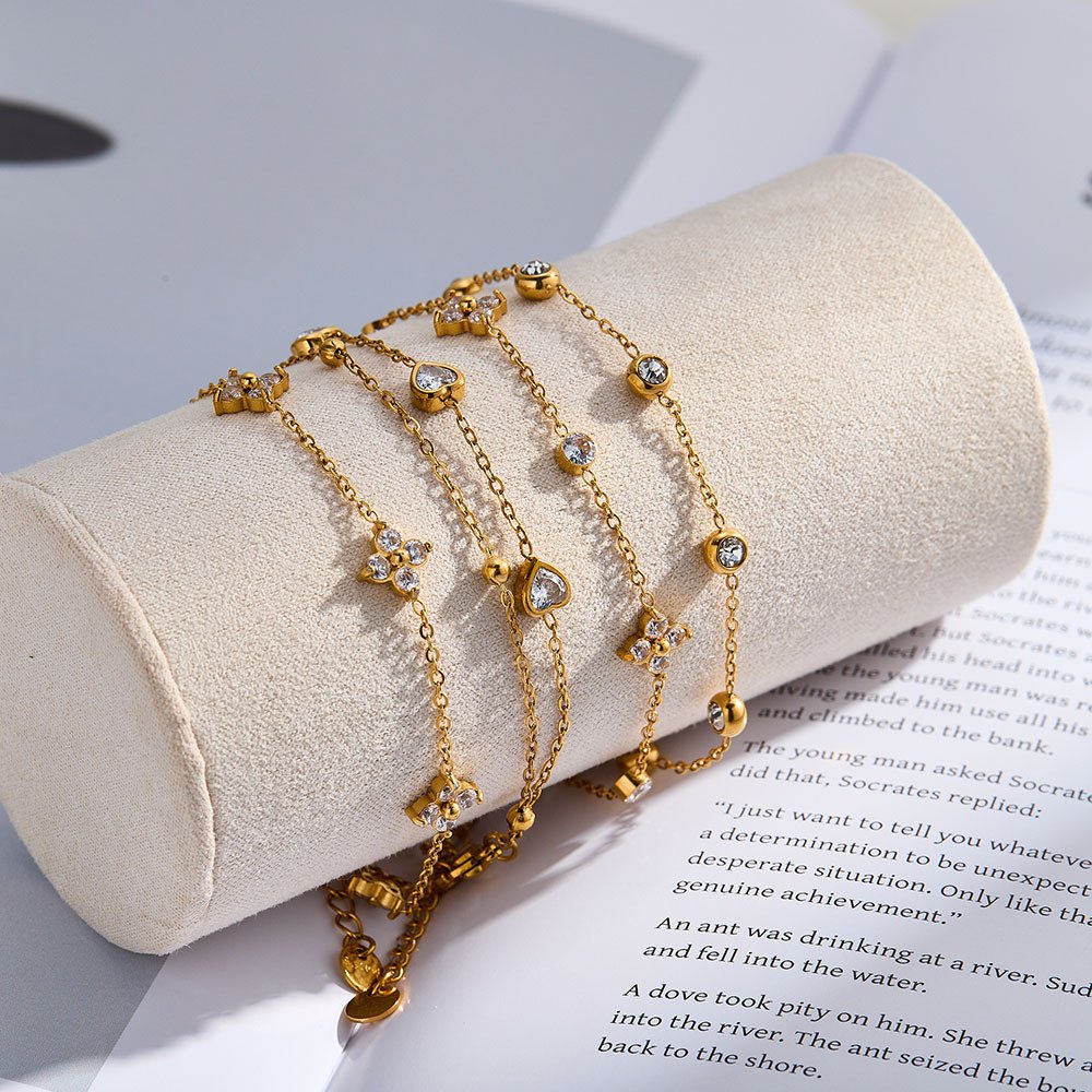Stainless Steel CZ Heart Geometric Bracelet Wholesale product image