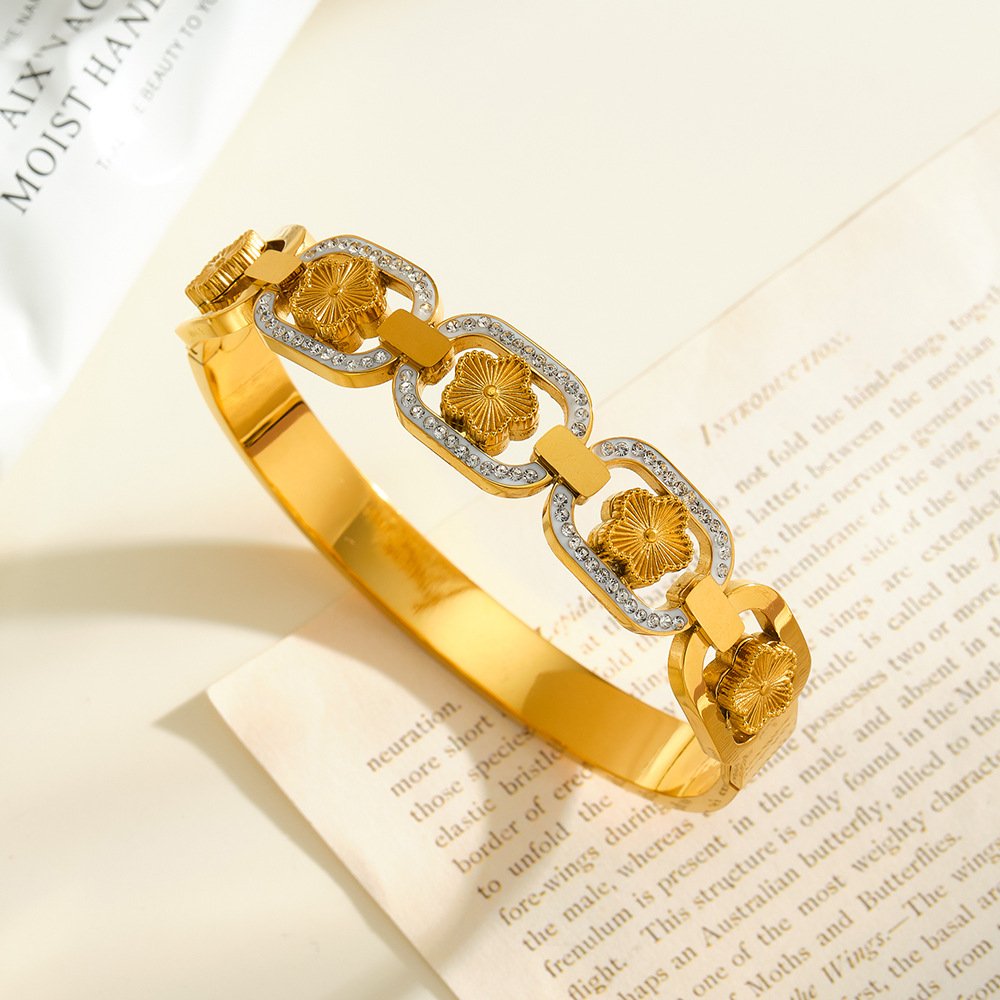 Stainless Steel CZ Flower Minimalist Bangle Wholesale product image