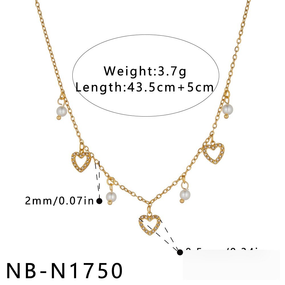 Stainless Steel Pearl CZ Heart Necklace Wholesale product image