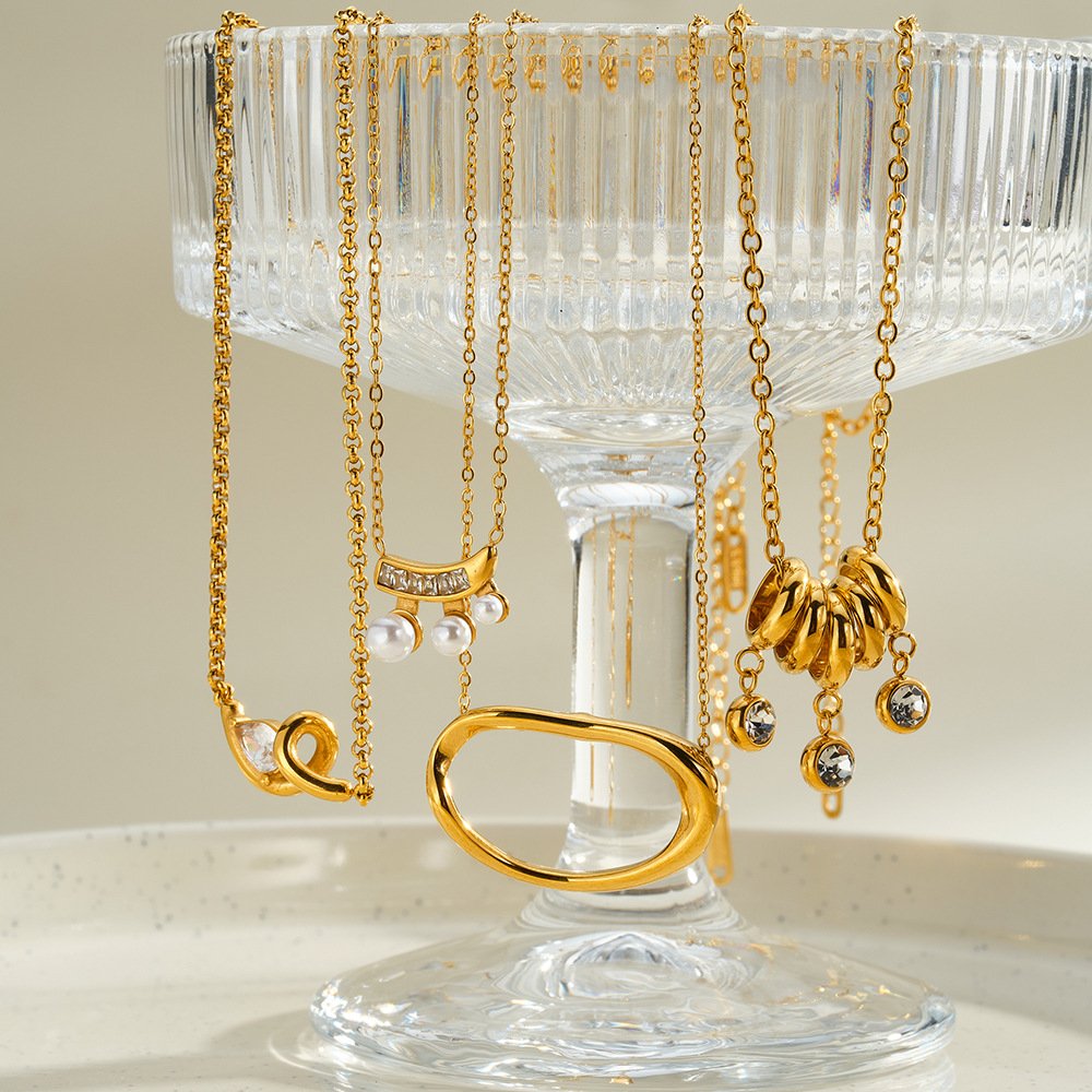 Stainless Steel Pearl CZ Minimalist Jewelry Necklace Wholesale product image