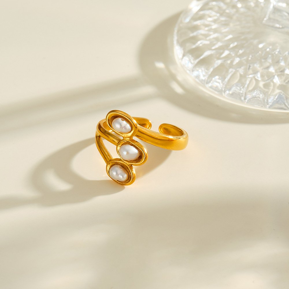 Stainless Steel Pearl Vintage Ring Wholesale product image