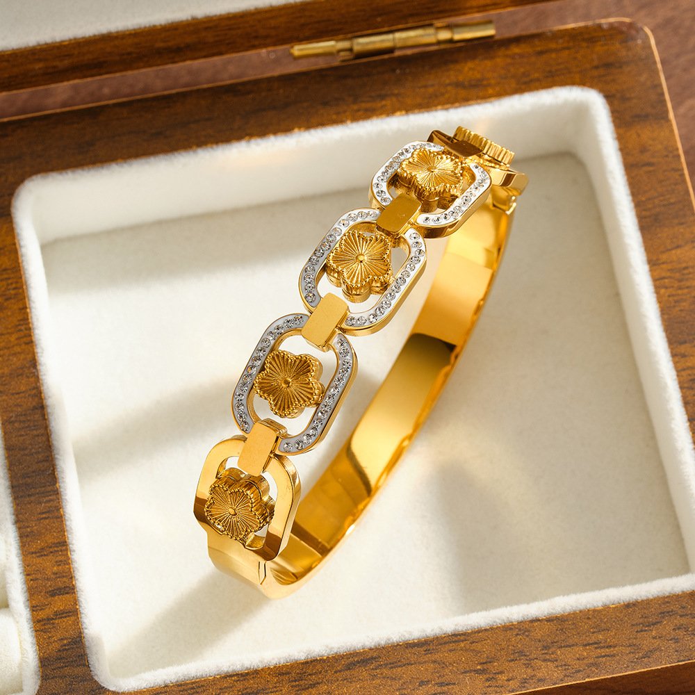 Stainless Steel CZ Flower Minimalist Bangle Wholesale product image