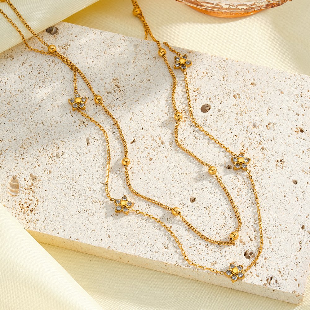 Stainless Steel CZ Flower Minimalist Necklace Wholesale product image