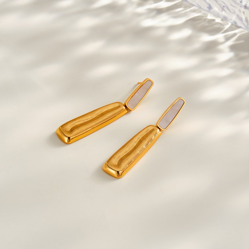 Stainless Steel White Shell Geometric Minimalist Earrings Wholesale product image
