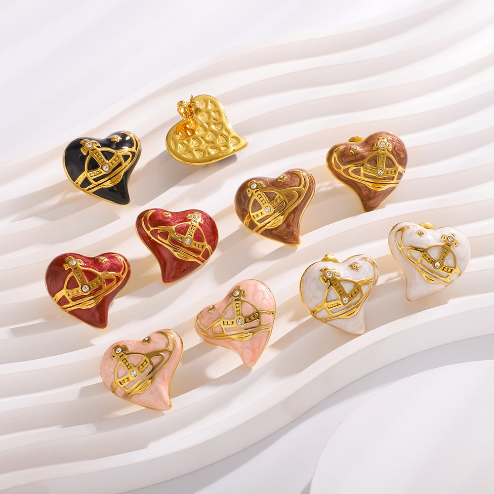 Stainless Steel Heart Enamel Earrings Wholesale product image