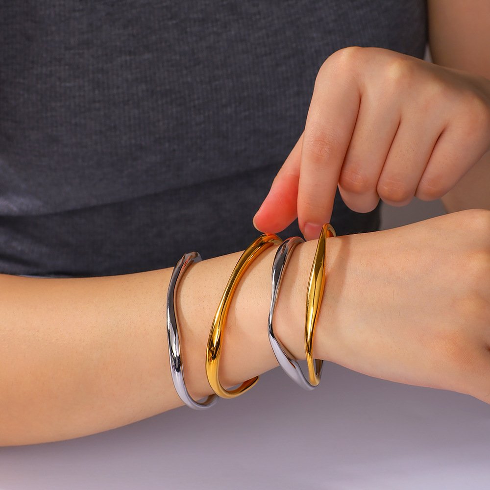 Stainless Steel Irregular Minimalist Open Bangle Wholesale product image