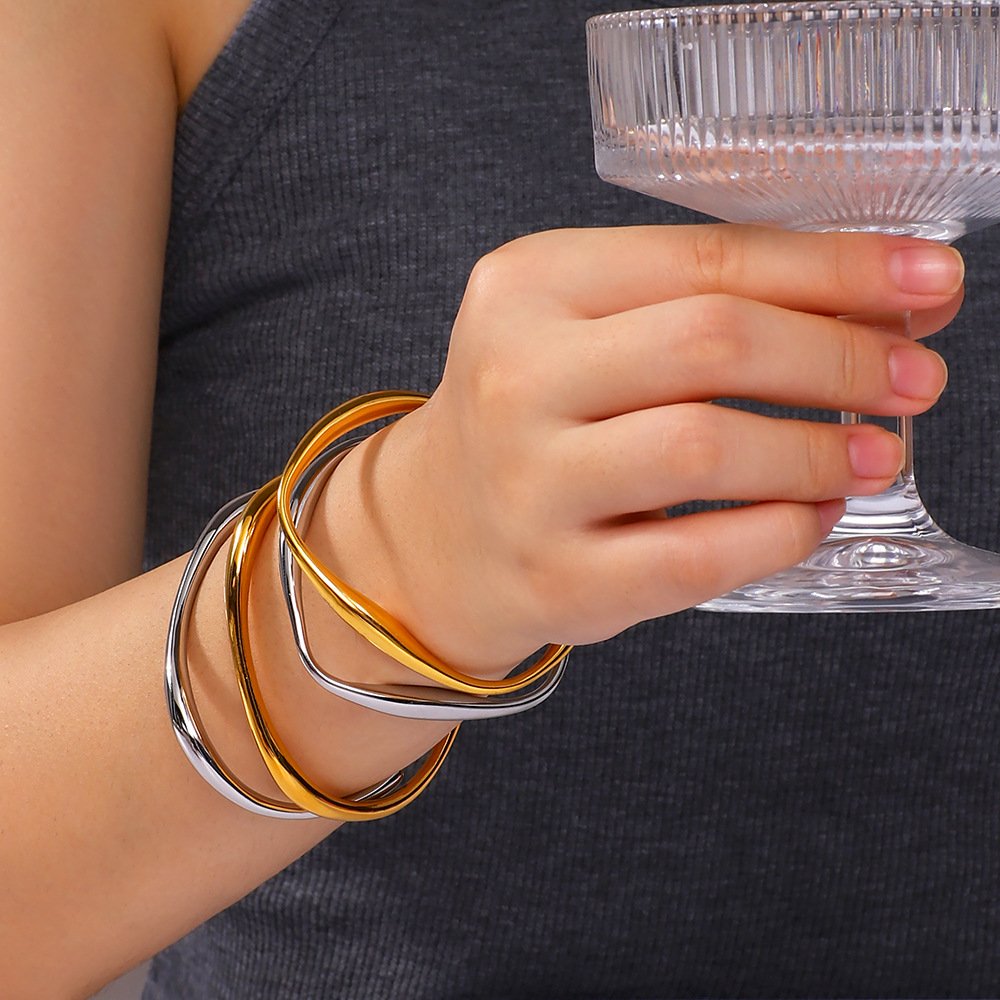 Stainless Steel Irregular Minimalist Open Bangle Wholesale product image