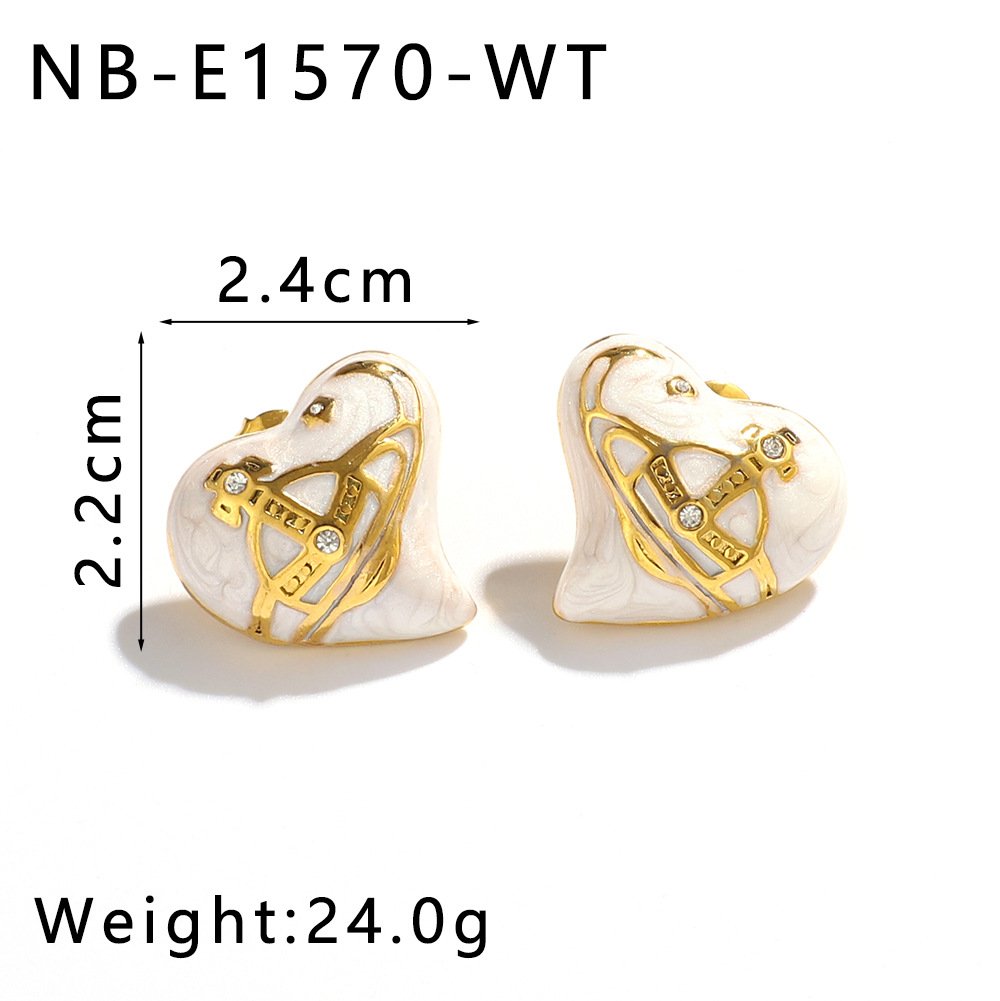 Stainless Steel Heart Enamel Earrings Wholesale product image